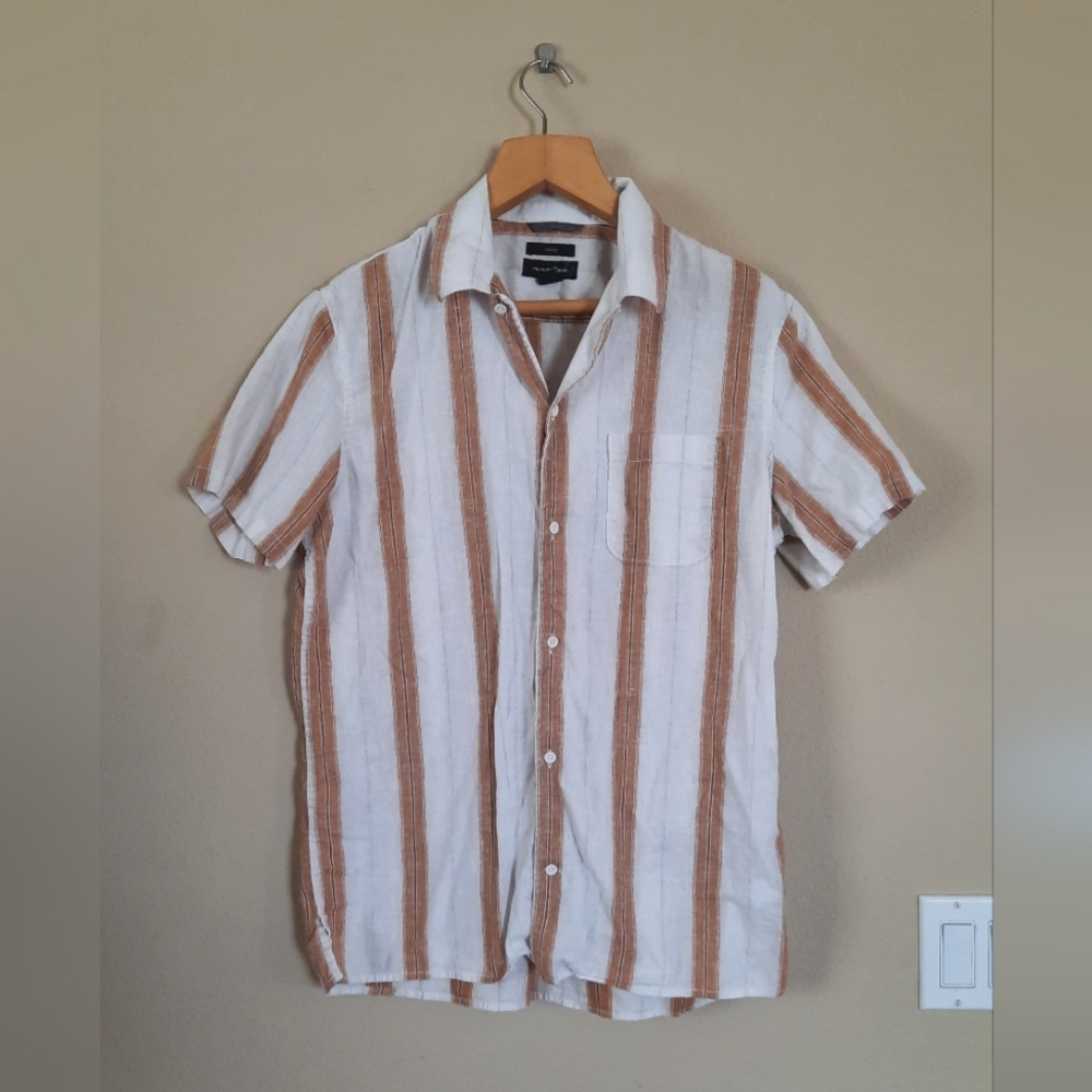 Treasure & Bond Linen Blend Stripe Button Down Shirt